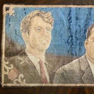 Vintage 1960s John & Robert Kennedy Tapestry Wall Rug 19.75 by 38 inches